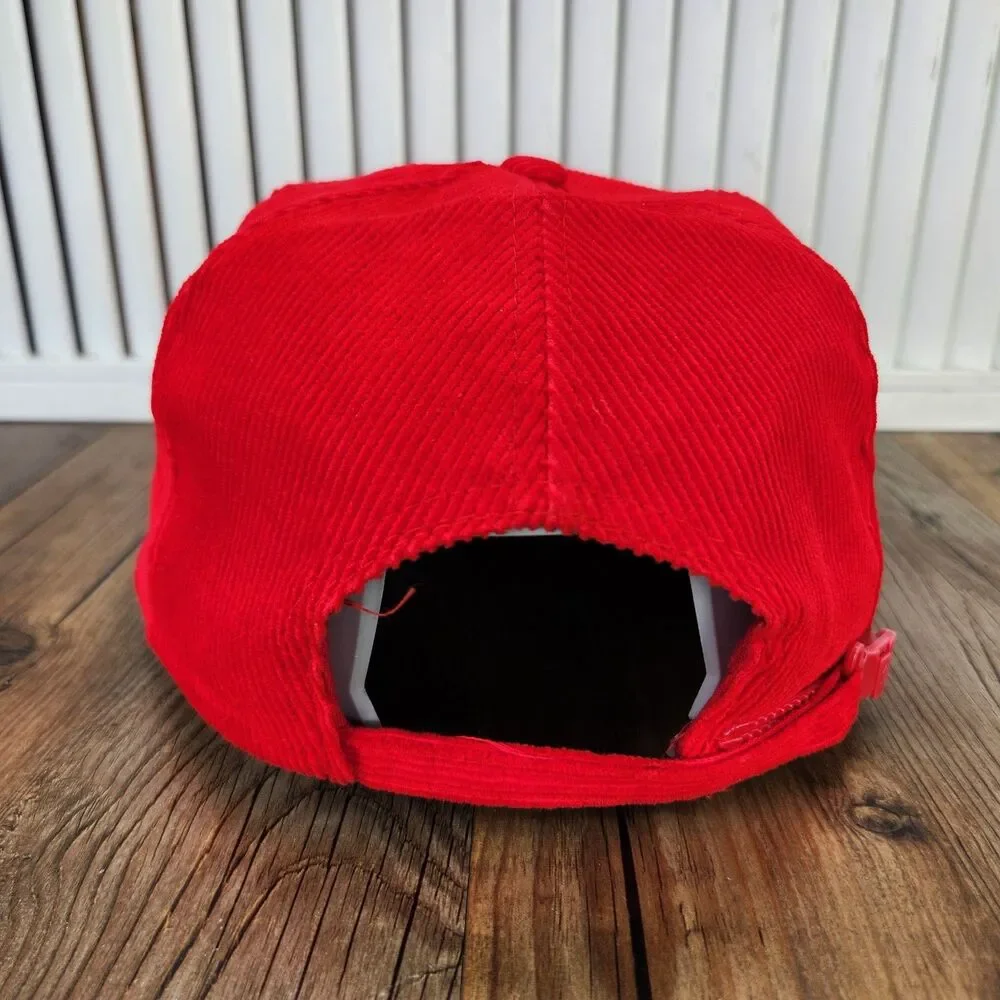 VTG Harry Gaines Kenai River Fishing Guide Patch Strapback Hat Red Corduroy Rope